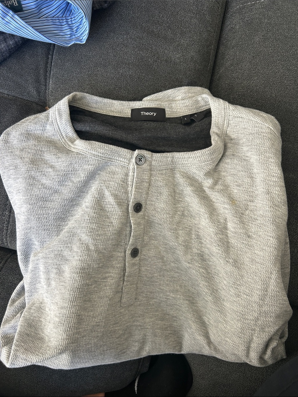 Theory Men's Long Sleeve Henley in Light Gray